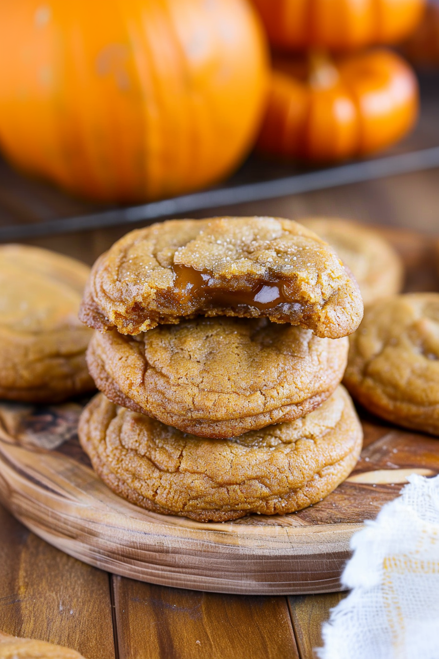 Caramel Stuffed Pumpkin Cookies