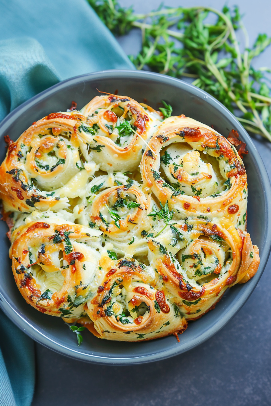 Cheesy Spinach and Artichoke Pinwheels