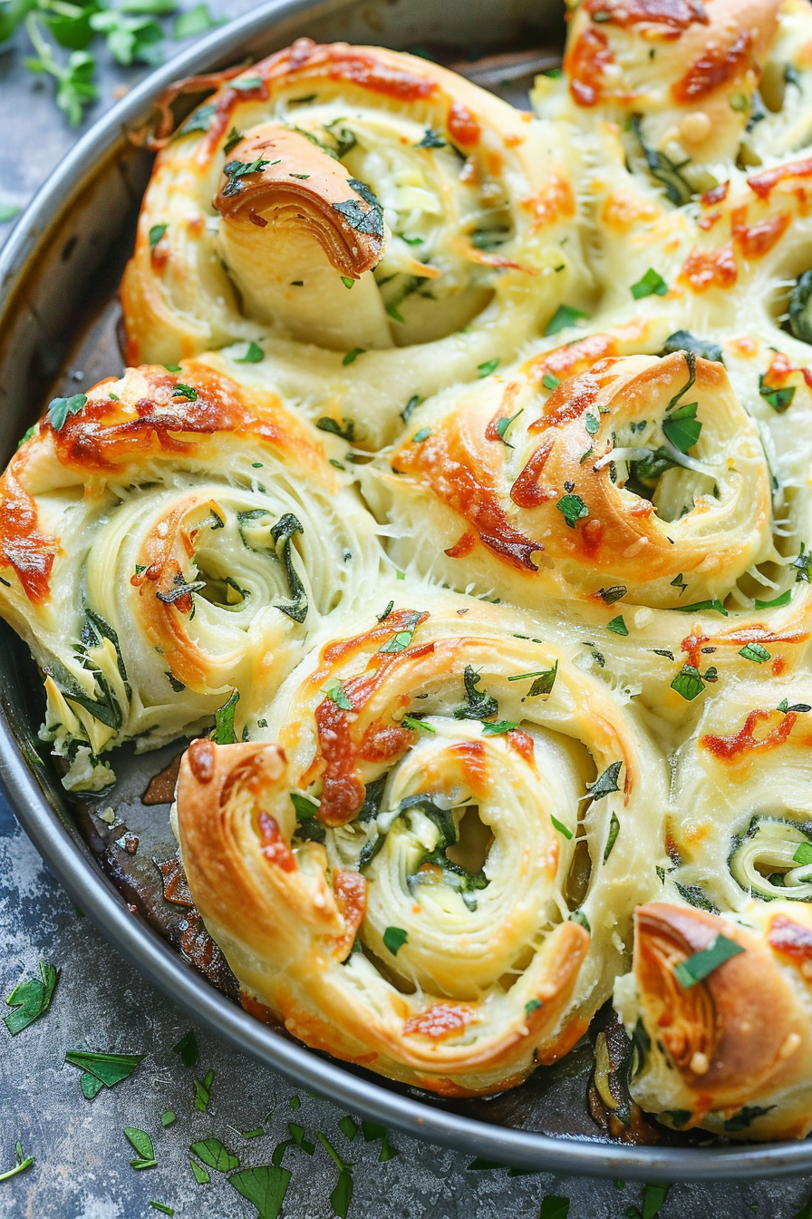 Cheesy Spinach and Artichoke Pinwheels