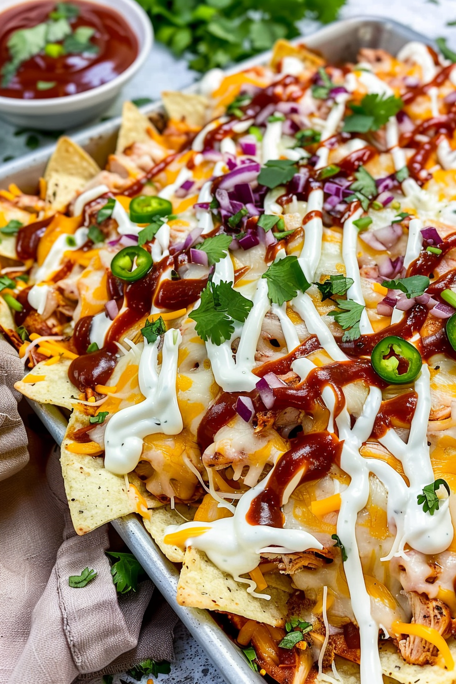 Easy Sheet Pan BBQ Chicken Nachos