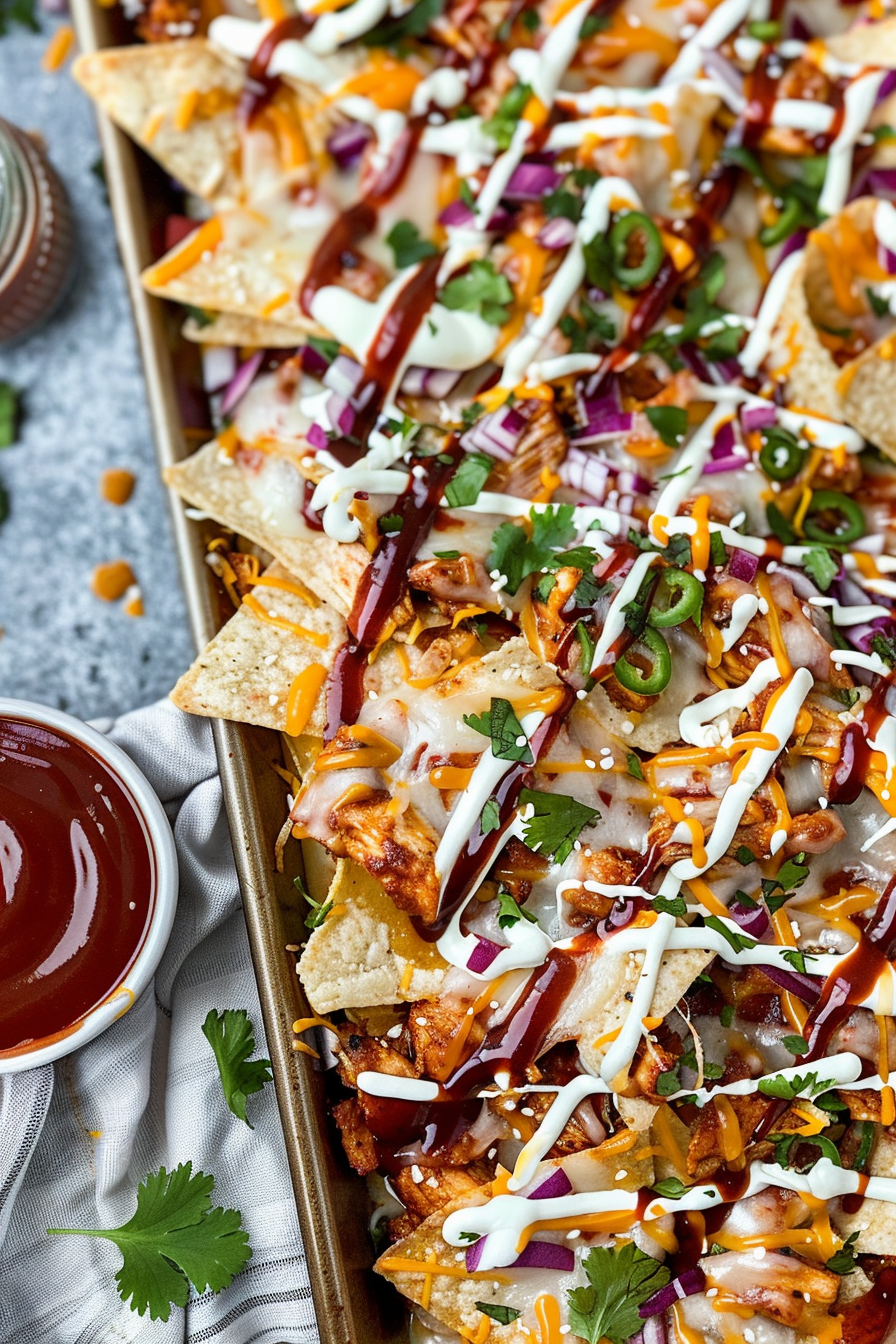 Easy Sheet Pan BBQ Chicken Nachos