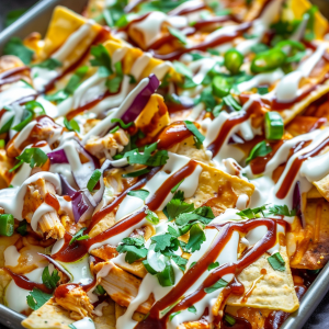 Easy Sheet Pan BBQ Chicken Nachos