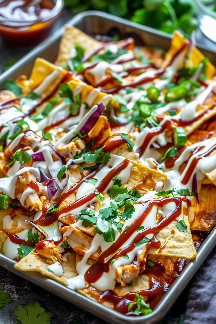 Easy Sheet Pan BBQ Chicken Nachos