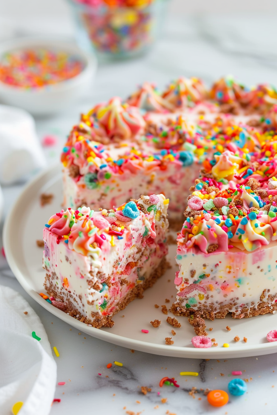 No-Bake Fruity Pebble Cheesecake Fiesta