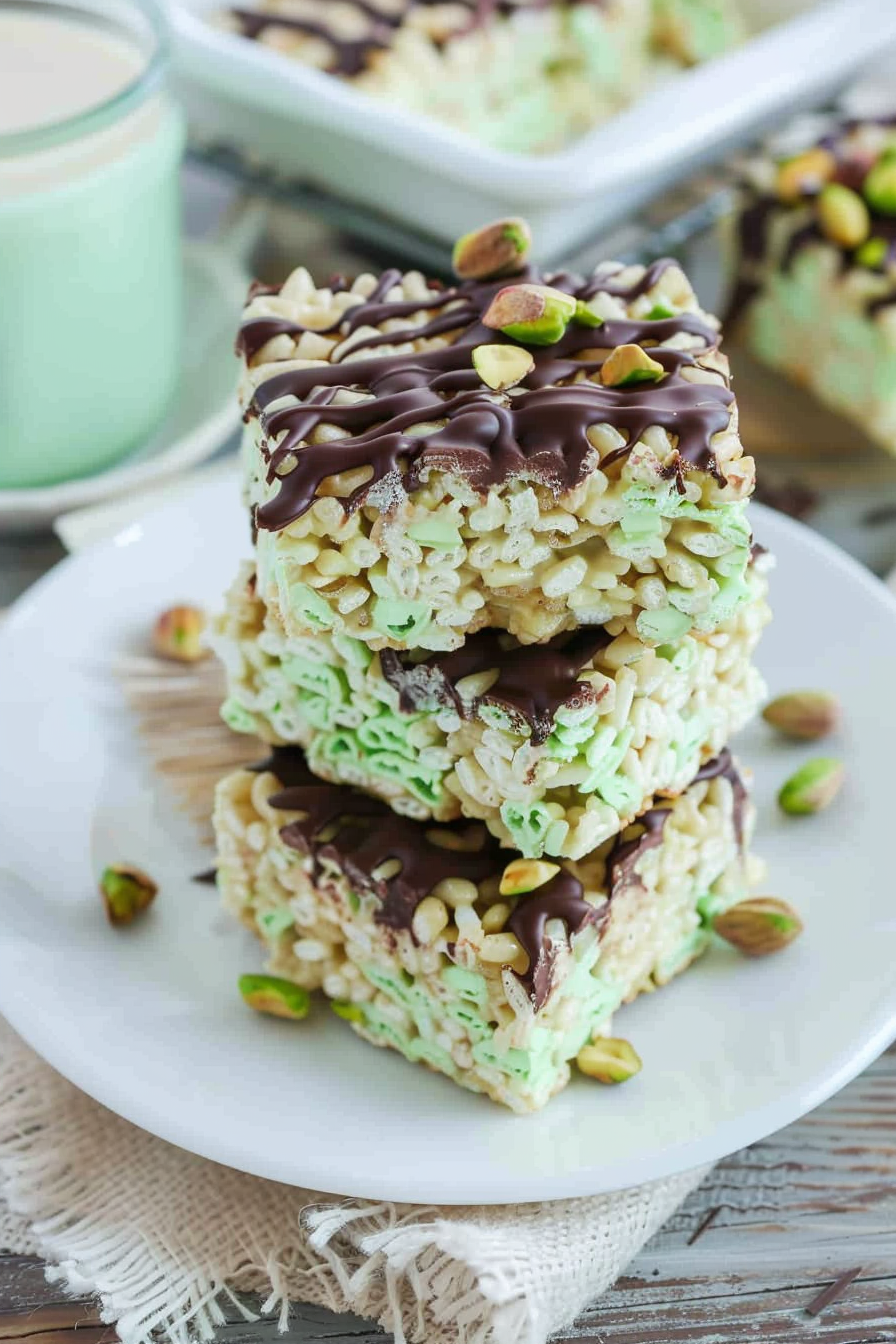 Pistachio Rice Krispie Treats with Dark Chocolate