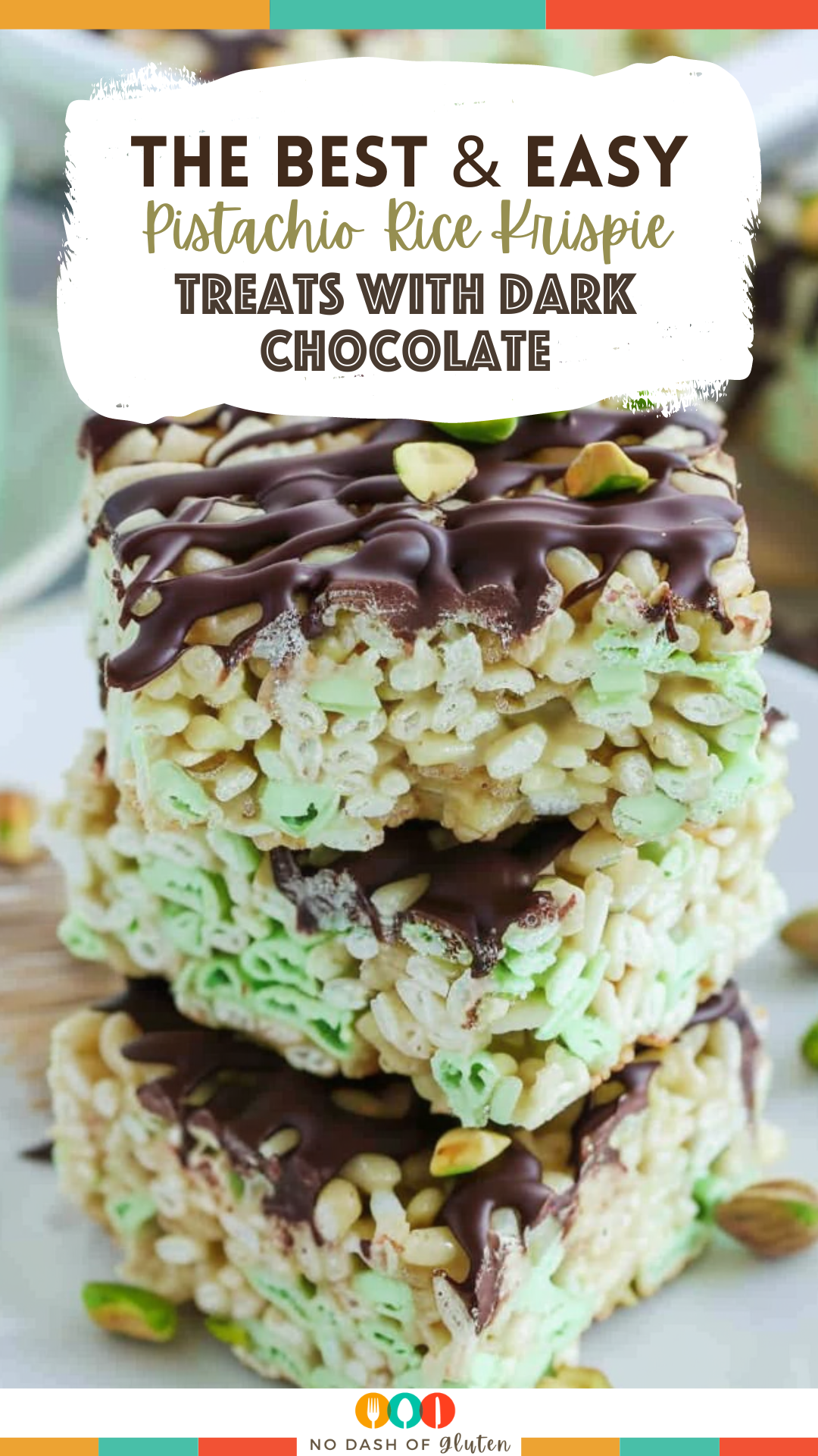 Pistachio Rice Krispie Treats with Dark Chocolate