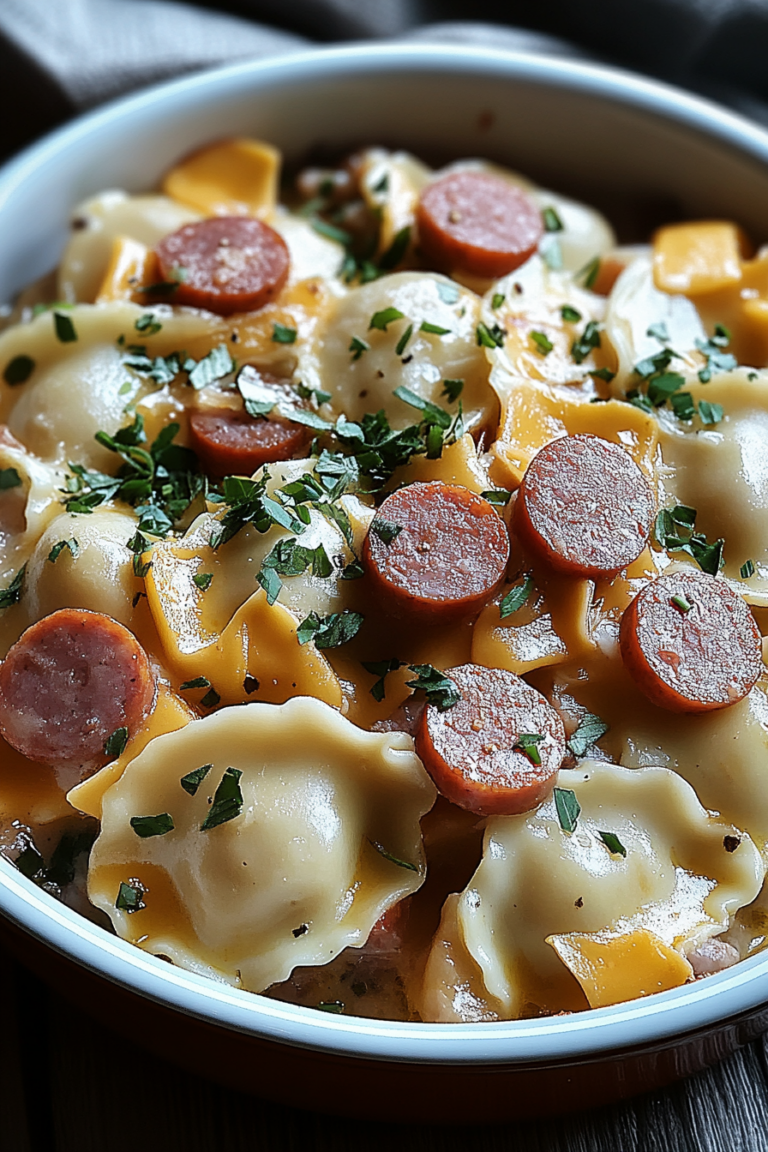 Pierogi Kielbasa Casserole in the Crock Pot