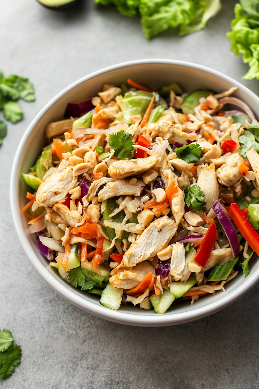 Thai Chicken Salad Recipe with Peanut Dressing