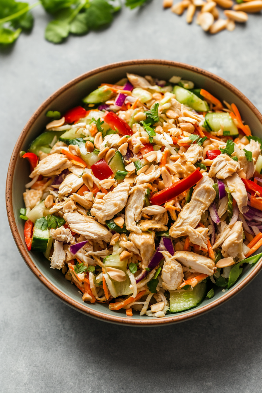 Thai Chicken Salad Recipe with Peanut Dressing