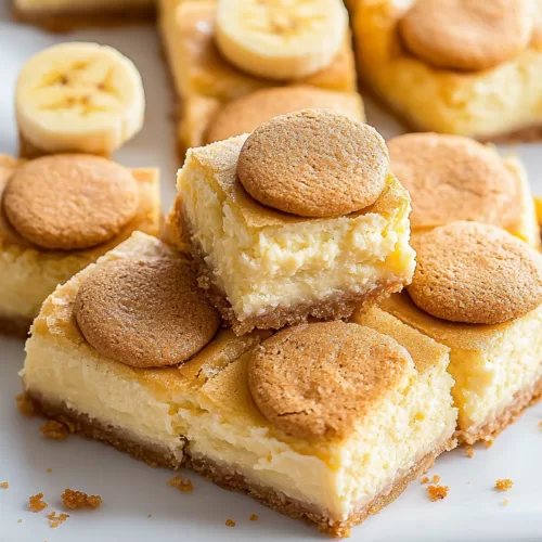 Close-up of a creamy, layered dessert bar with banana and vanilla flavors.