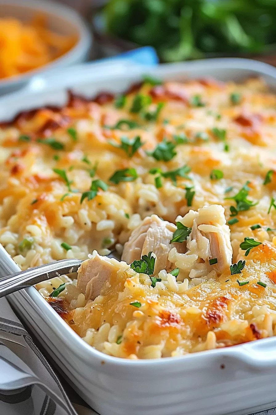 Cheesy Angel Chicken Rice Casserole