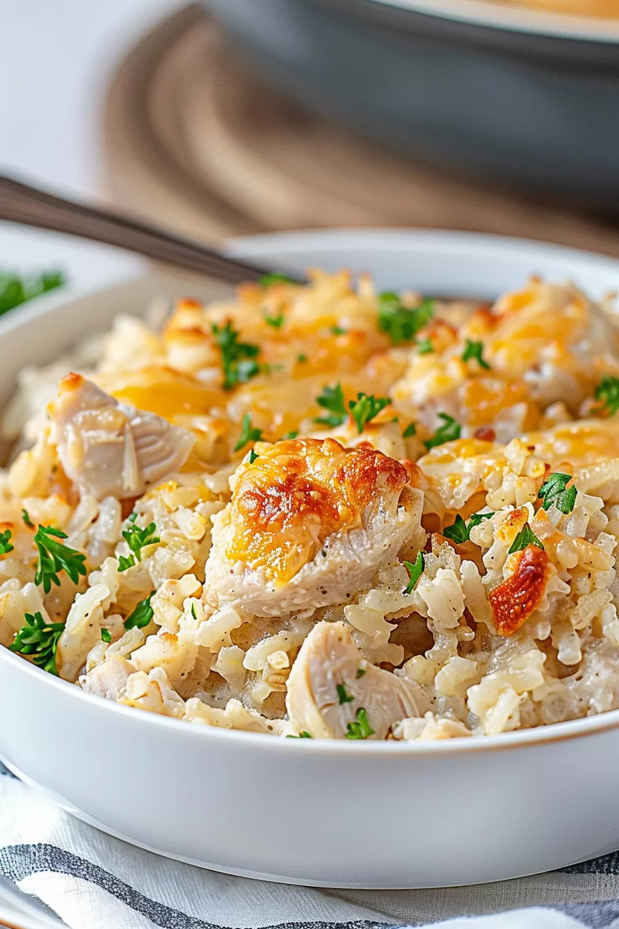 Cheesy Angel Chicken Rice Casserole