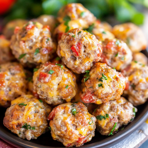 Cheesy Rotel Sausage Balls