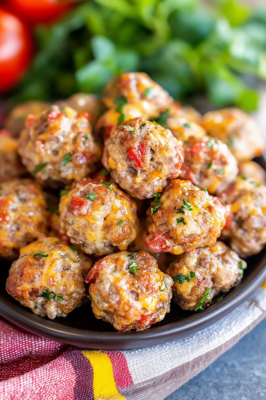 Cheesy Rotel Sausage Balls