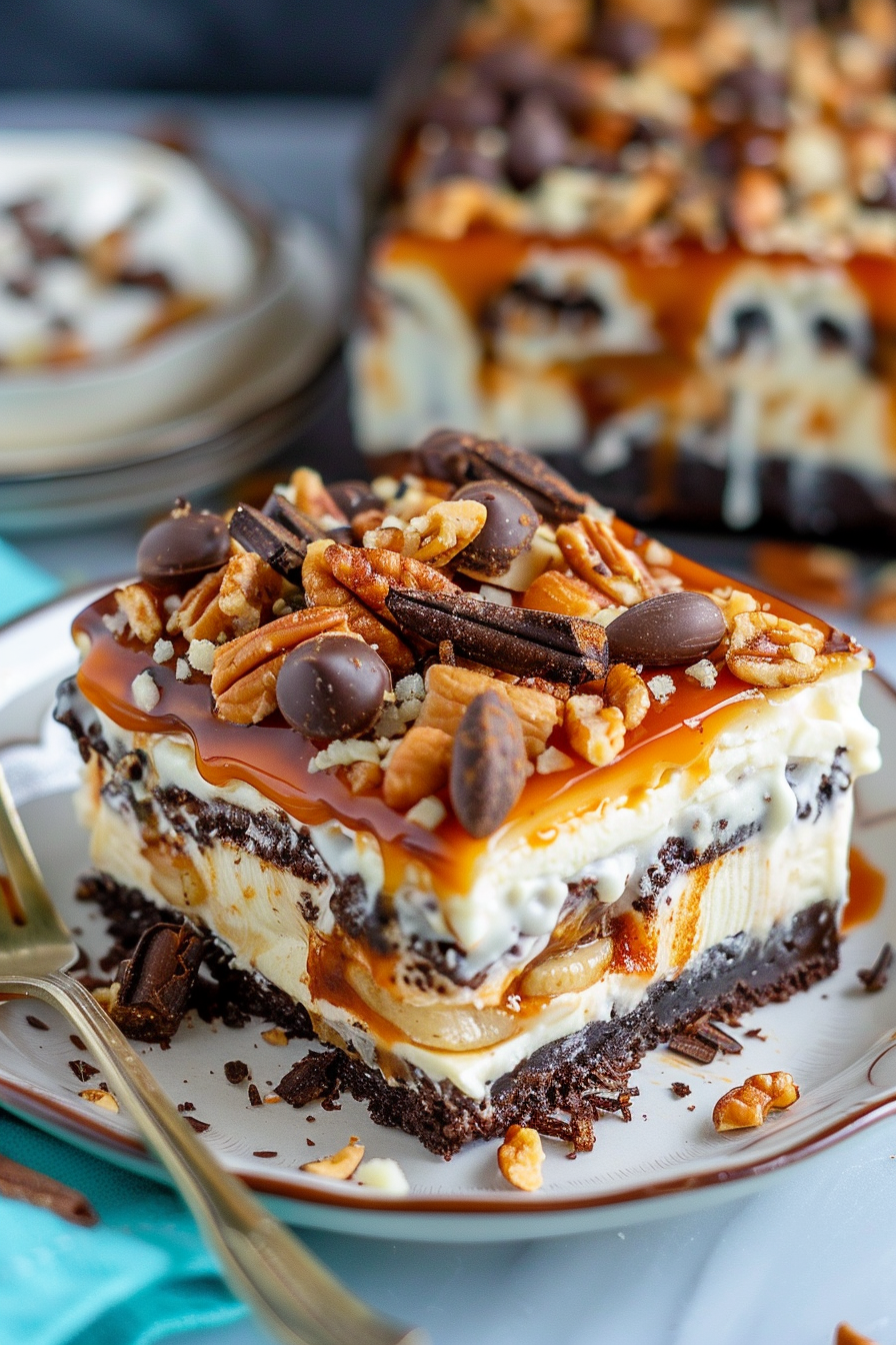 Chocolate Caramel Turtle Lasagna