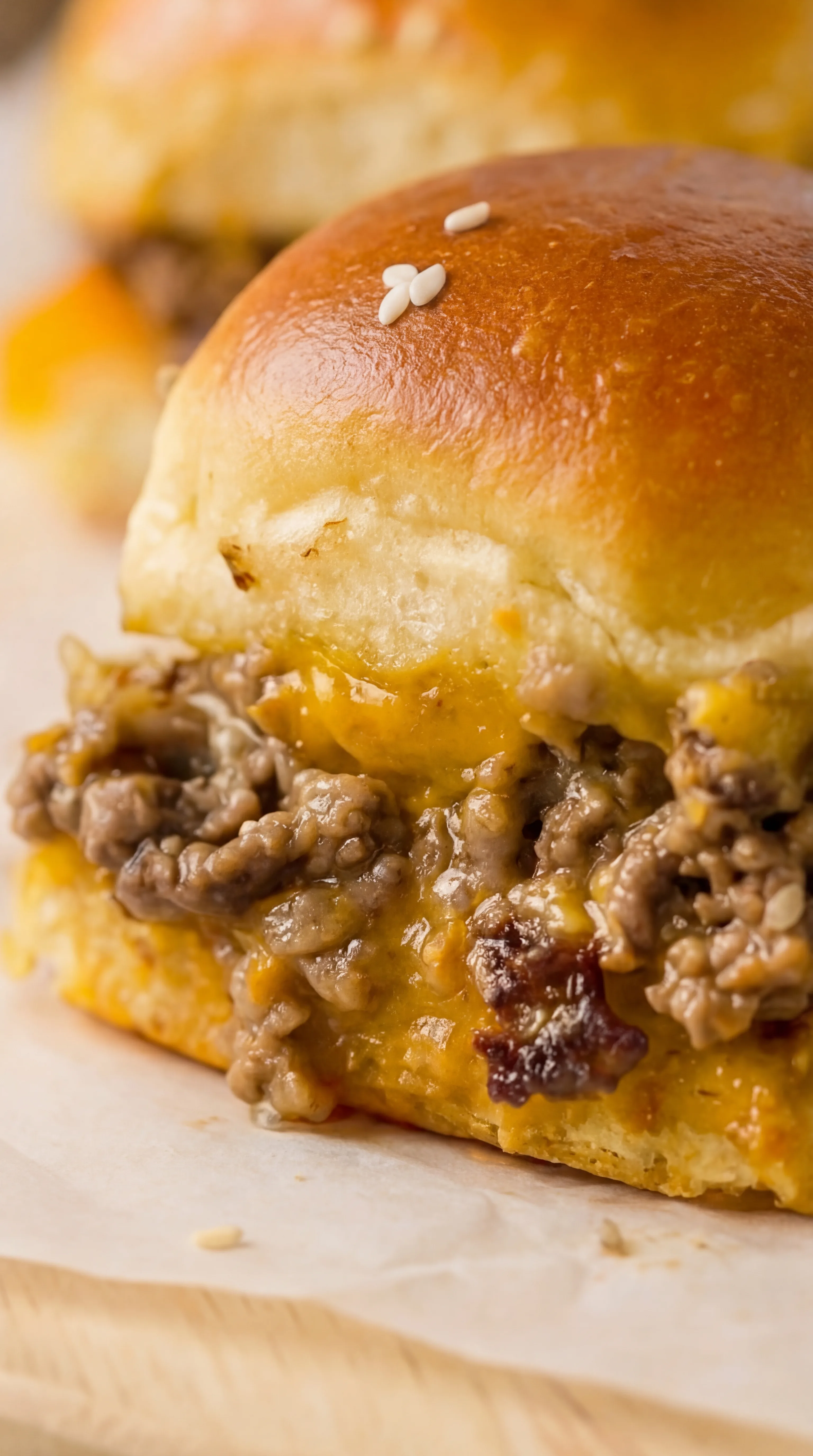 Easy Cheeseburger Sliders showing juicy beef filling and melted cheese inside soft bun