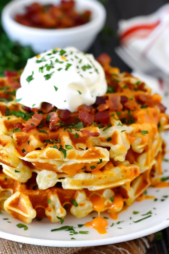 Loaded Hashbrown Waffles with Bacon and Cheese