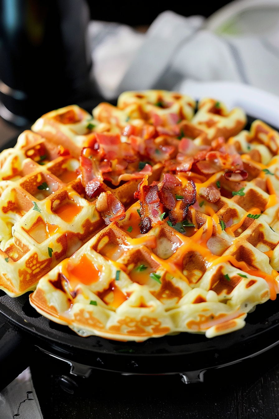 Loaded Hashbrown Waffles with Bacon and Cheese