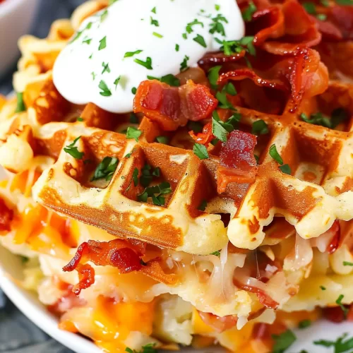 Loaded Hashbrown Waffles with Bacon and Cheese