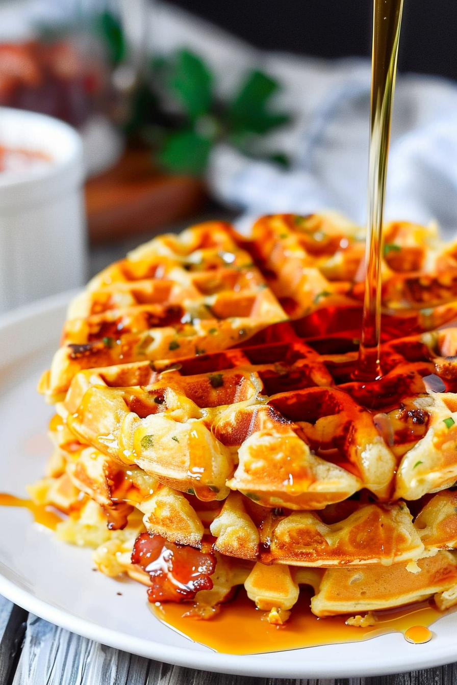 Loaded Hashbrown Waffles with Bacon and Cheese