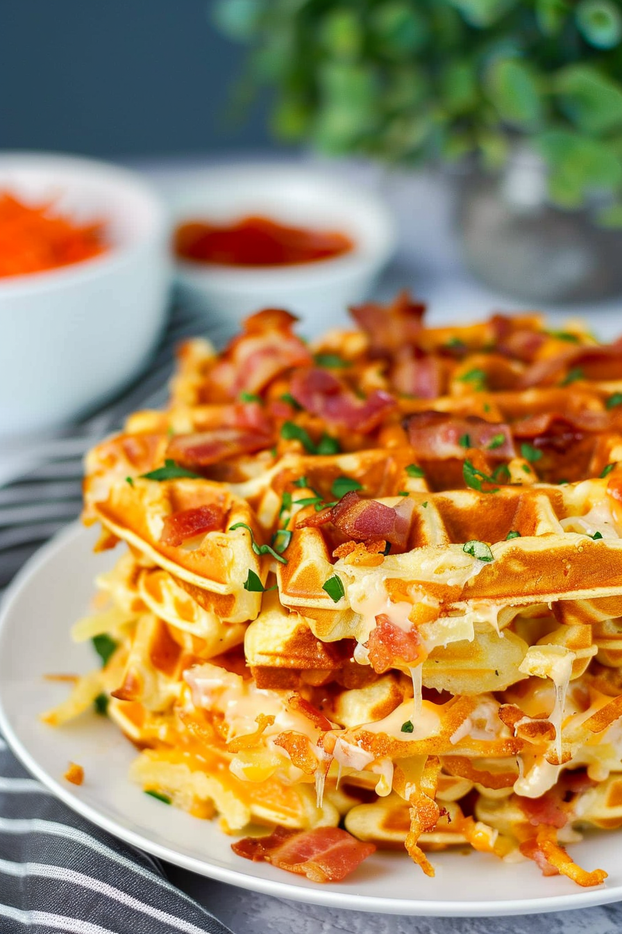 Loaded Hashbrown Waffles with Bacon and Cheese