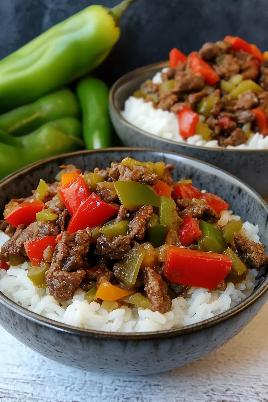 Quick Beef and Pepper Rice Bowls