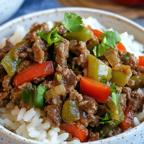 Quick Beef and Pepper Rice Bowls