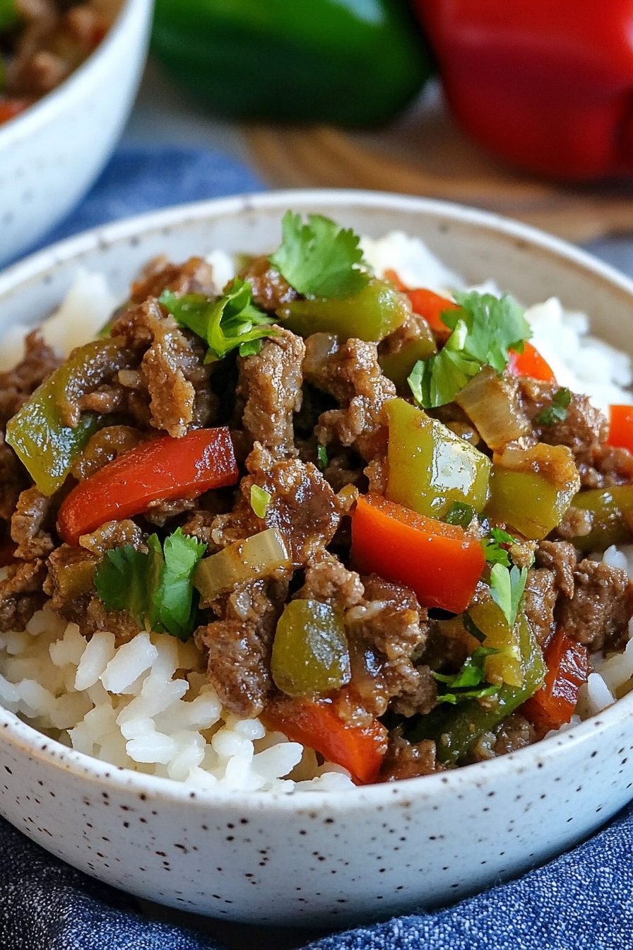 Quick Beef and Pepper Rice Bowls