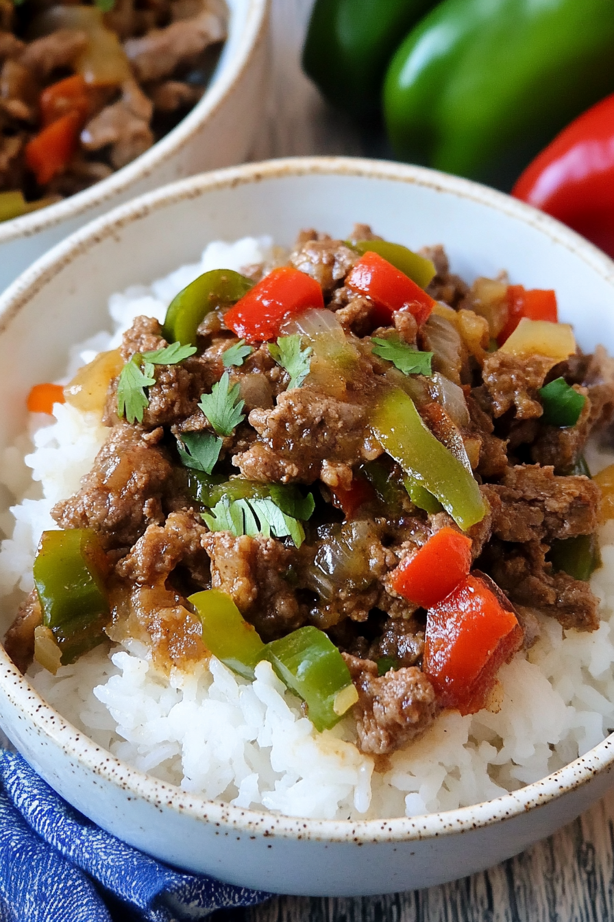 Quick Beef and Pepper Rice Bowls