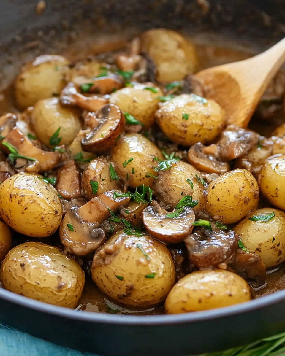 Roasted Baby Potatoes and Mushroom Sauce