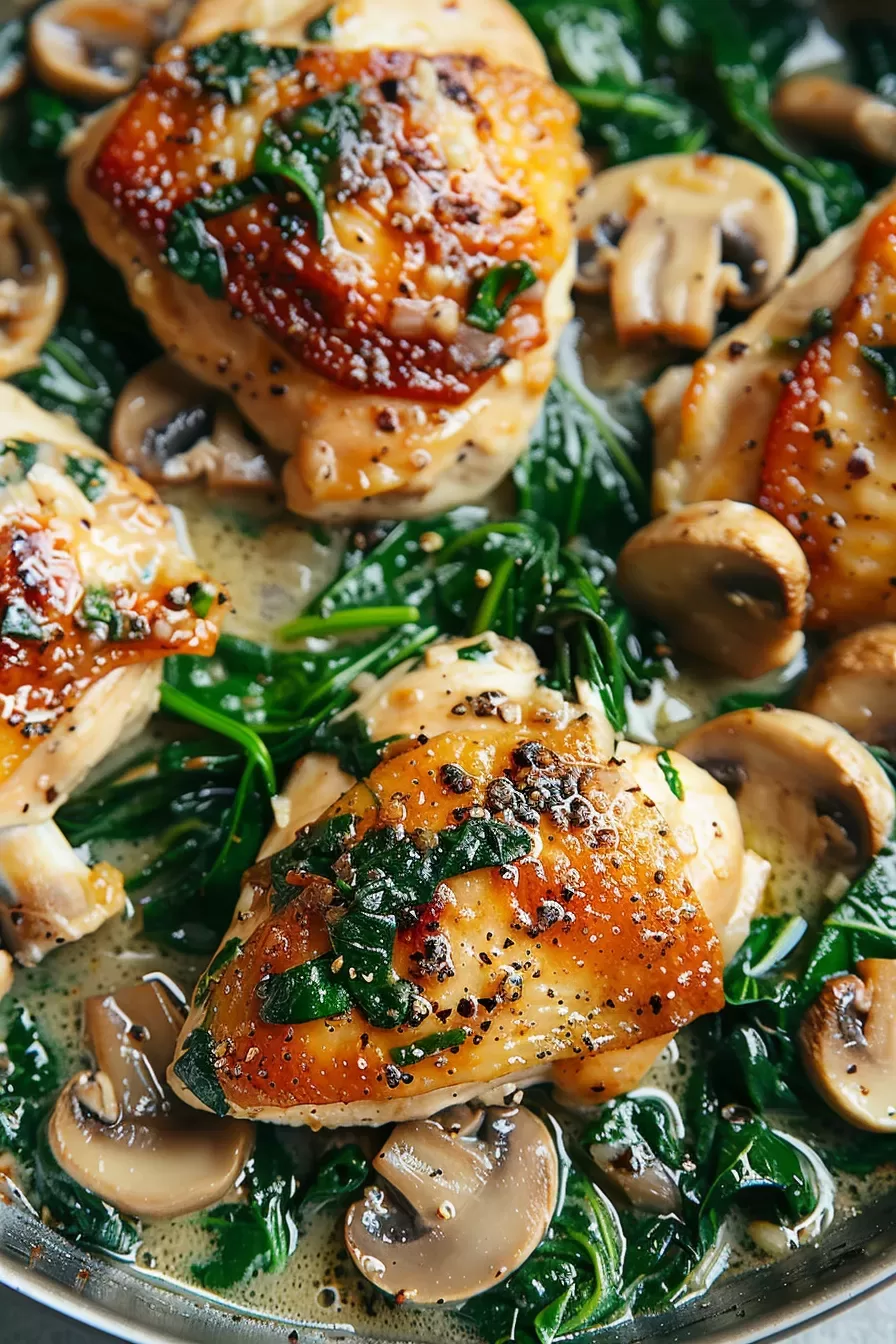 Savory Chicken Spinach Mushroom Skillet