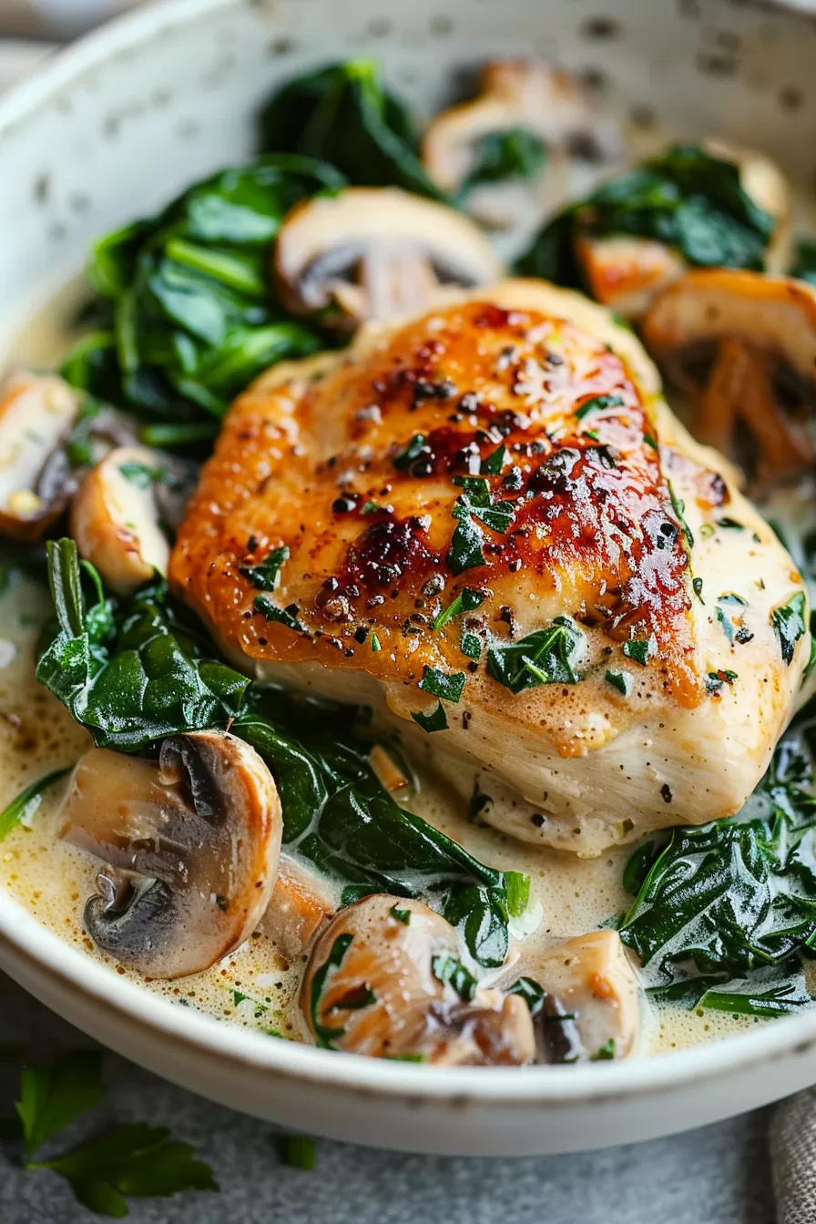 Savory Chicken Spinach Mushroom Skillet