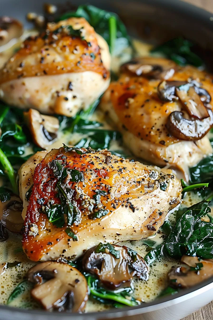 Savory Chicken Spinach Mushroom Skillet