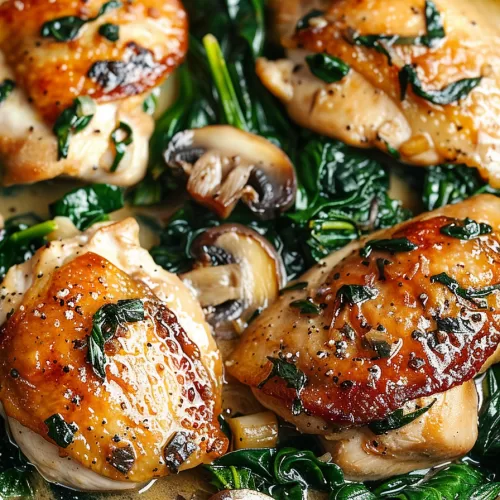 Savory Chicken Spinach Mushroom Skillet