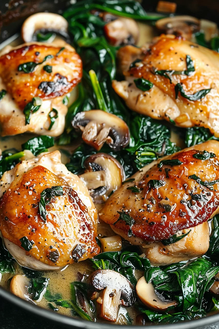 Savory Chicken Spinach Mushroom Skillet