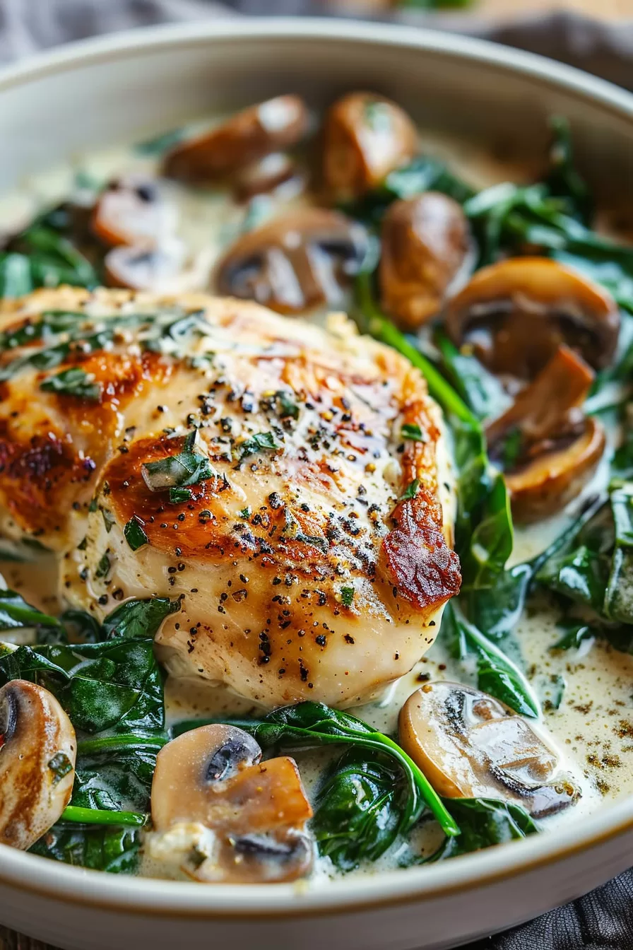 Savory Chicken Spinach Mushroom Skillet