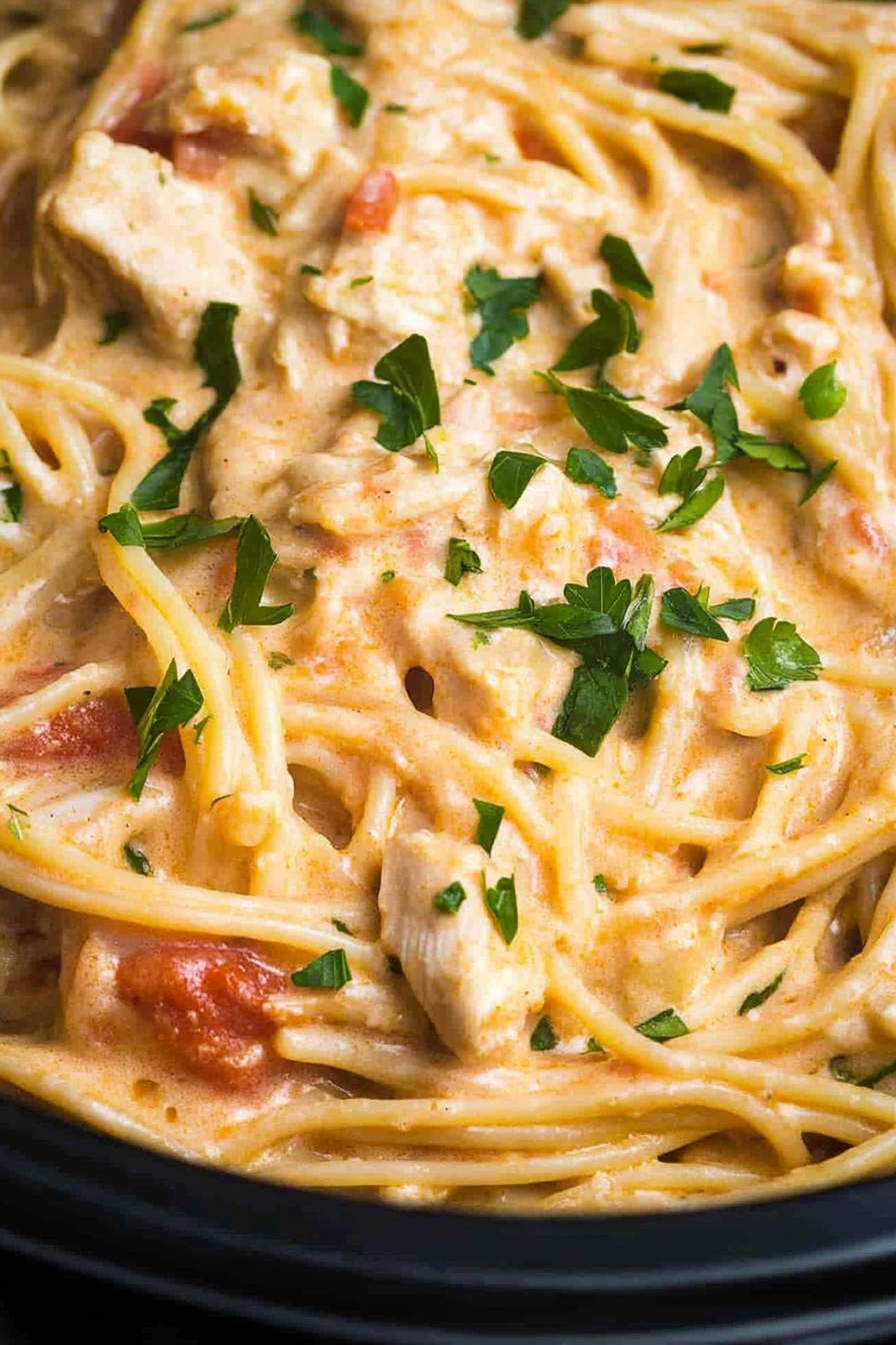 Slow Cooker Creamy Chicken Spaghetti Recipe