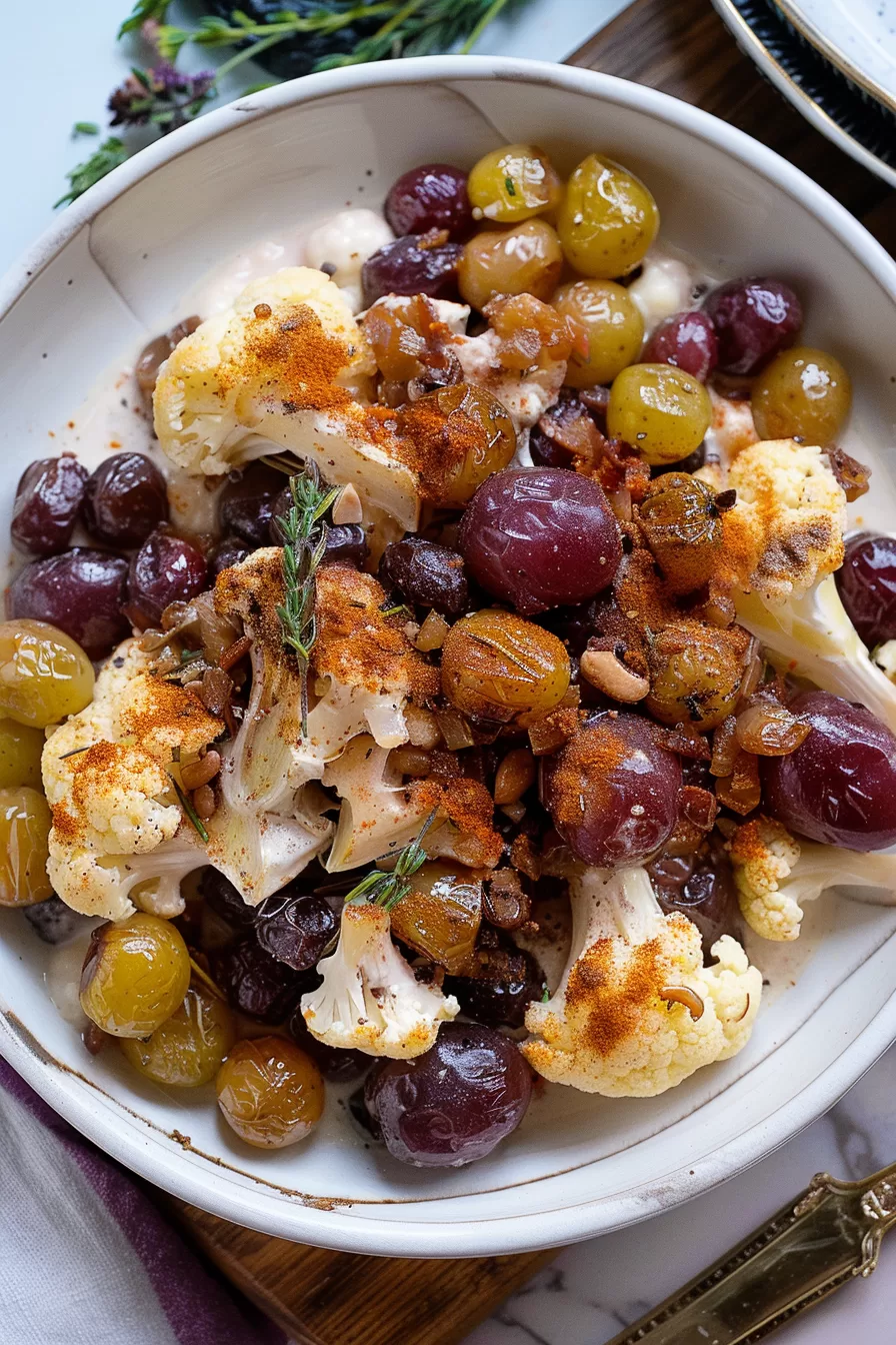 Spiced Cauliflower with Roasted Grapes Recipe