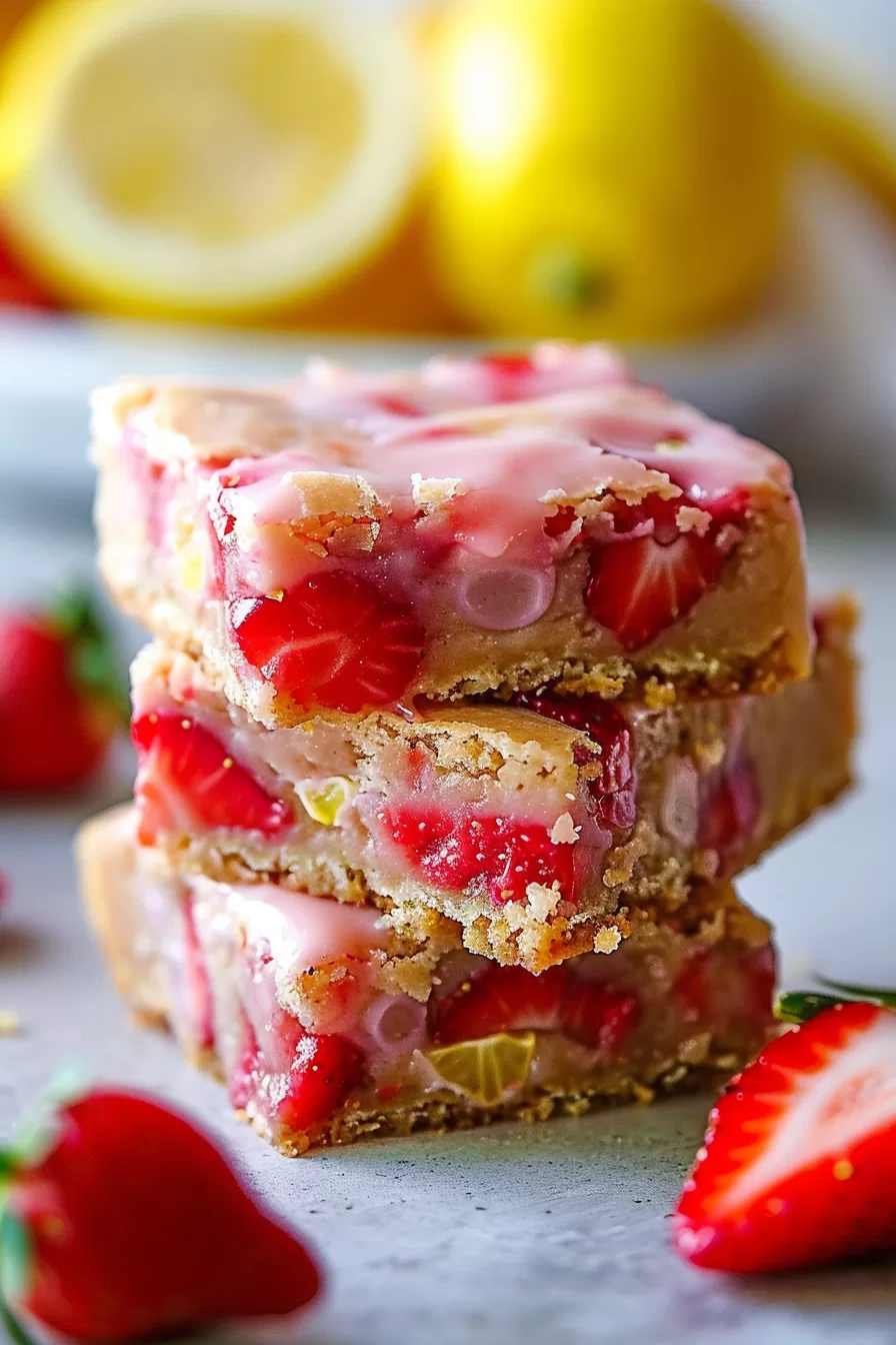 Zesty Strawberry Lemon Blondies