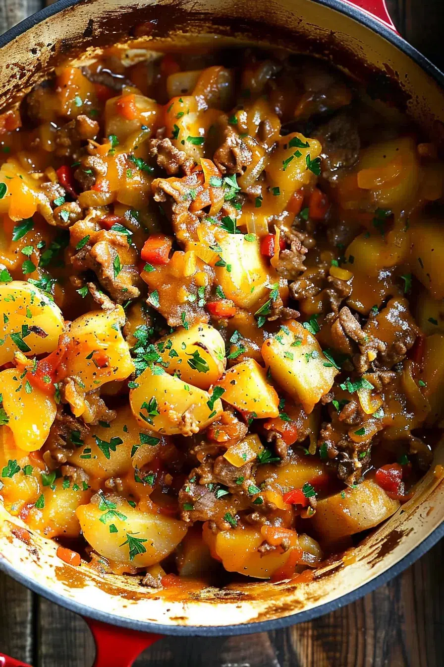 Cheesy One Pot Beef and Potatoes