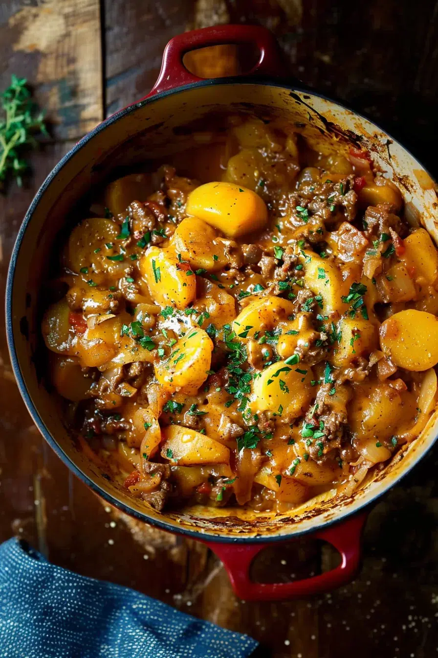 Cheesy One Pot Beef and Potatoes