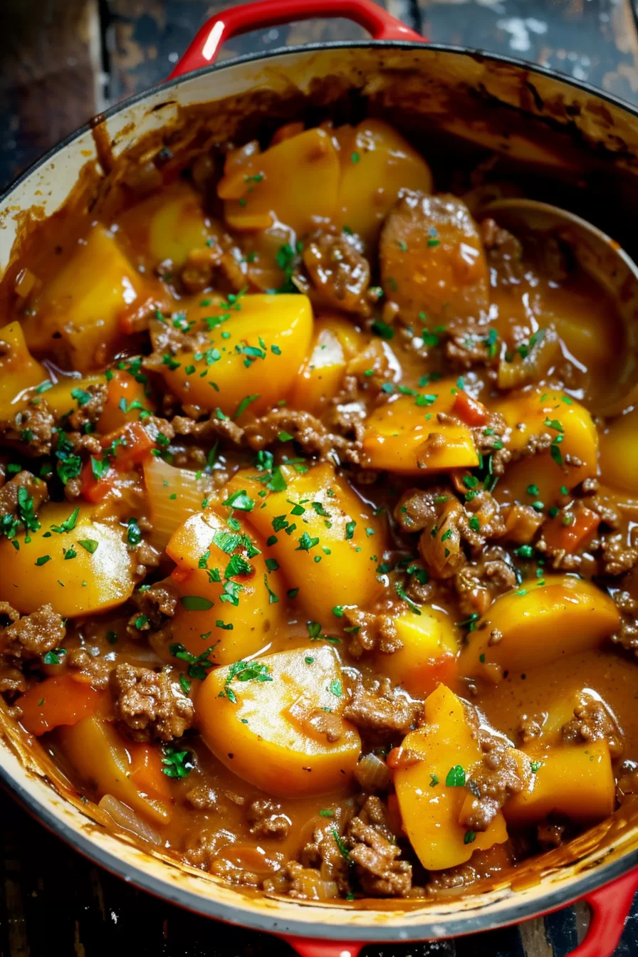 Cheesy One Pot Beef and Potatoes