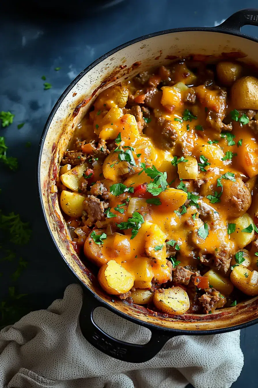 Cheesy One Pot Beef and Potatoes