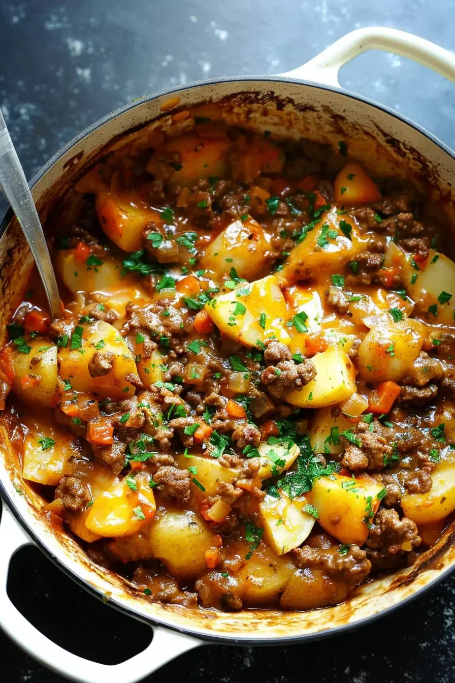 Cheesy One Pot Beef and Potatoes