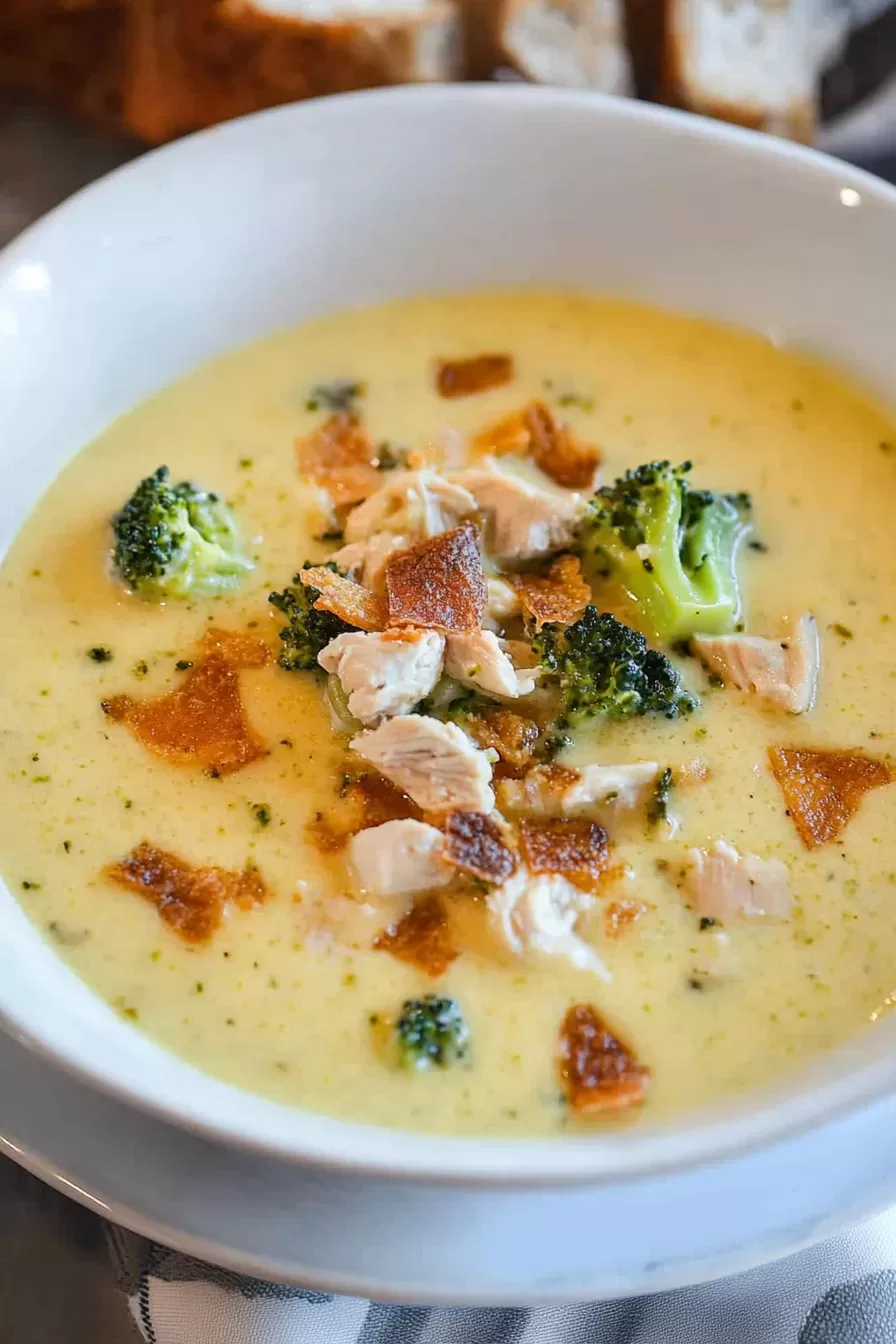 Creamy Broccoli Cheese and Chicken Soup