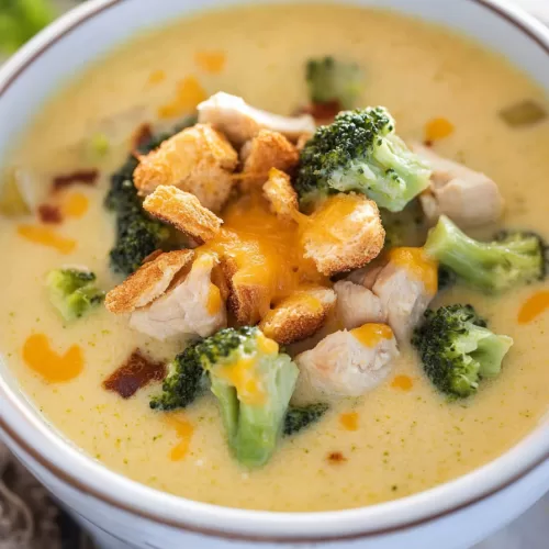 Creamy Broccoli Cheese and Chicken Soup