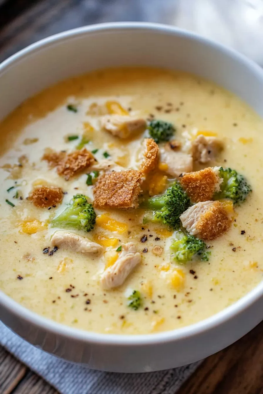 Creamy Broccoli Cheese and Chicken Soup