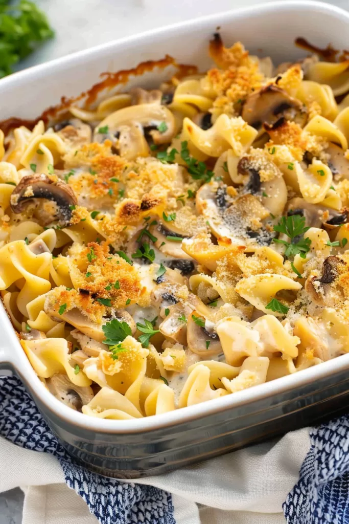 Creamy Chicken Noodle Mushroom Casserole