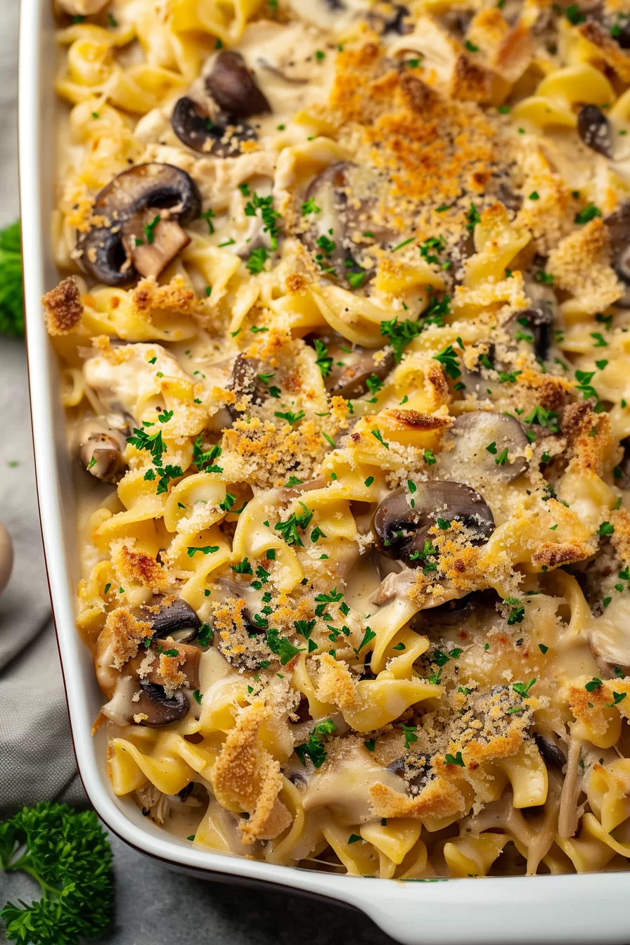 Creamy Chicken Noodle Mushroom Casserole