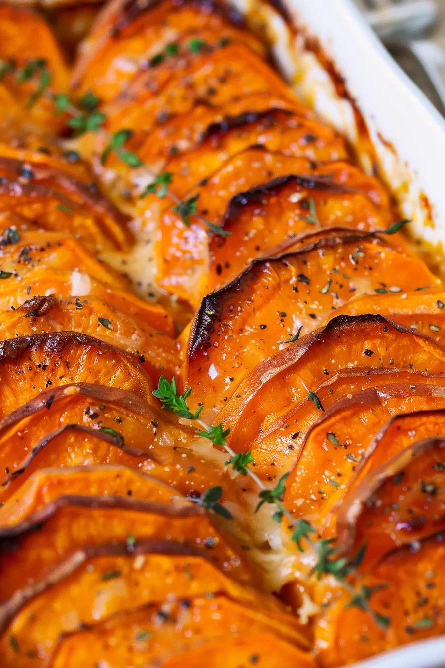 Creamy Garlic Butter Sweet Potato Bake